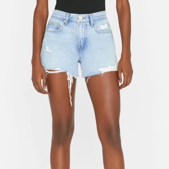 Frame Denim Pants - Frame Le Brigette Short Women's Distressed Denim Shorts - Light blue